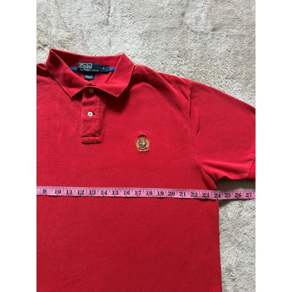Polo Ralph Lauren Mens Short‎ Sleeve Shirt Red Gold Embroidered Size Large